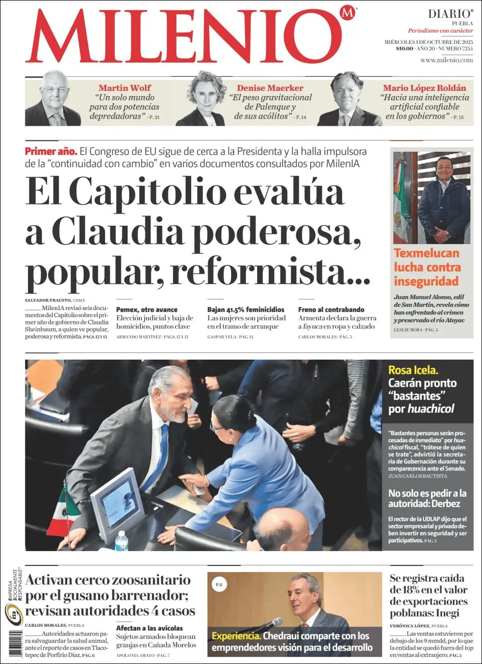 Portada de Milenio Puebla del miércoles, 1 de octubre de 2025