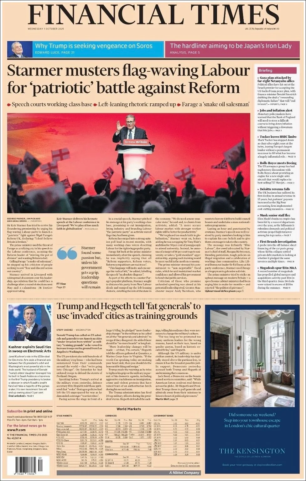 Portada de Financial Times del miércoles, 1 de octubre de 2025
