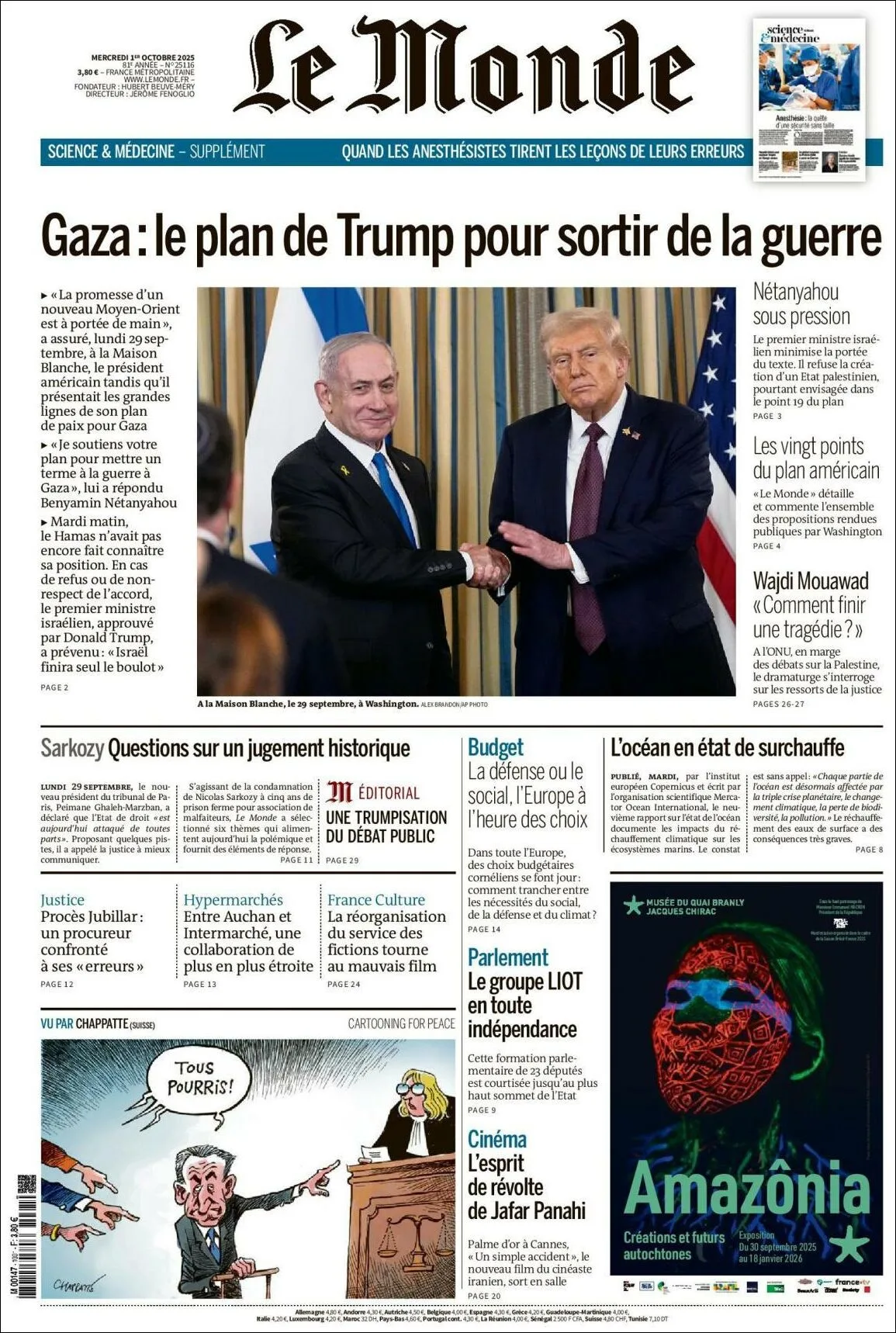 Portada de Le Monde del miércoles, 1 de octubre de 2025