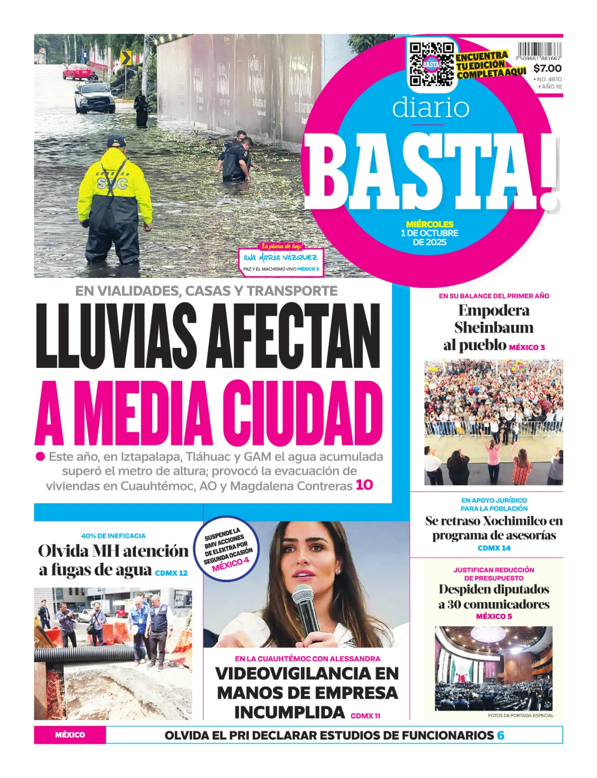 Portada de Basta! (portada) del miércoles, 1 de octubre de 2025