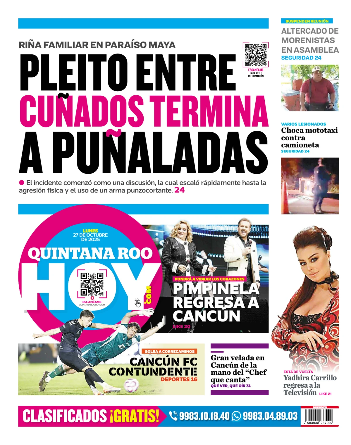 Portada de Quintana Roo Hoy (contraportada)