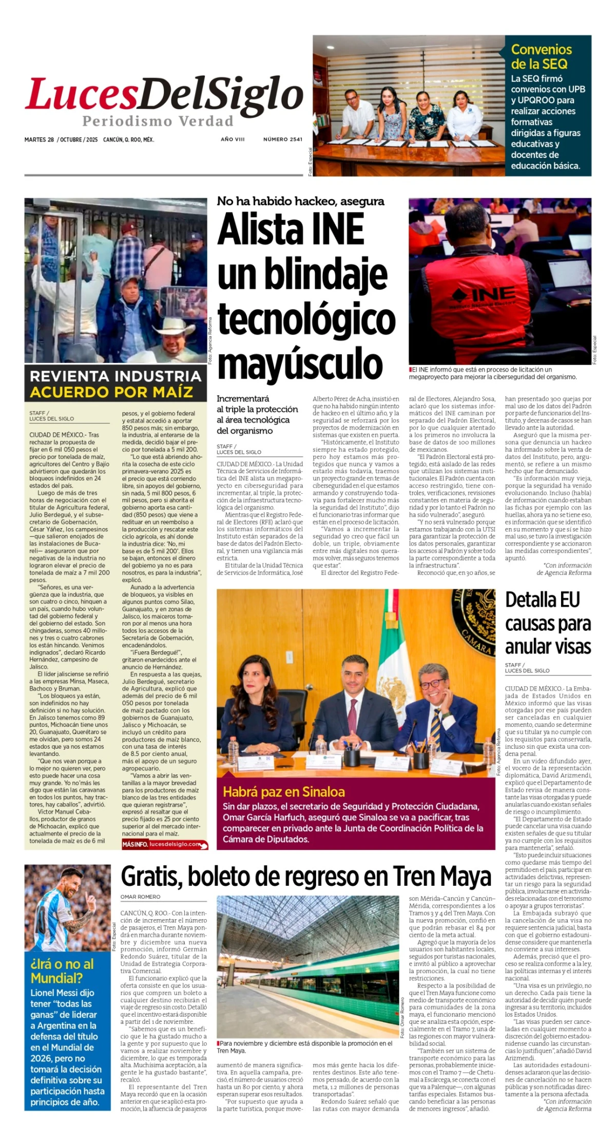 Portada de Luces del Siglo del martes, 28 de octubre de 2025