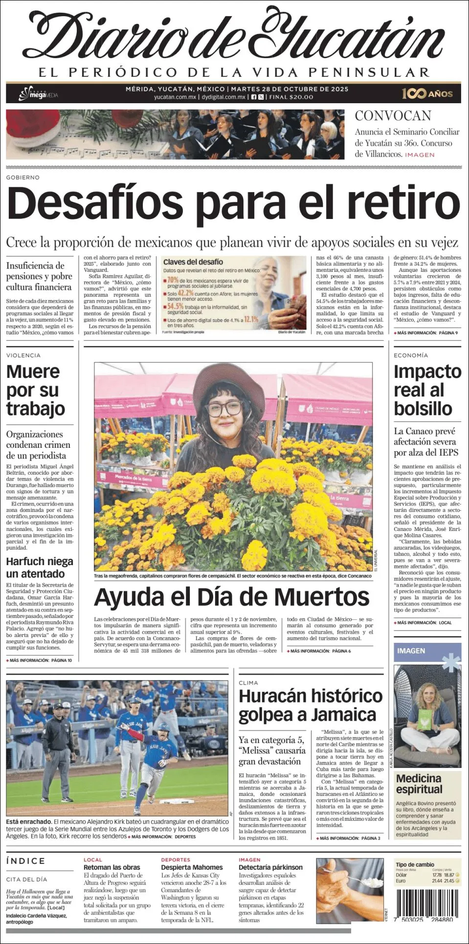 Portada de Diario de Yucatán del martes, 28 de octubre de 2025