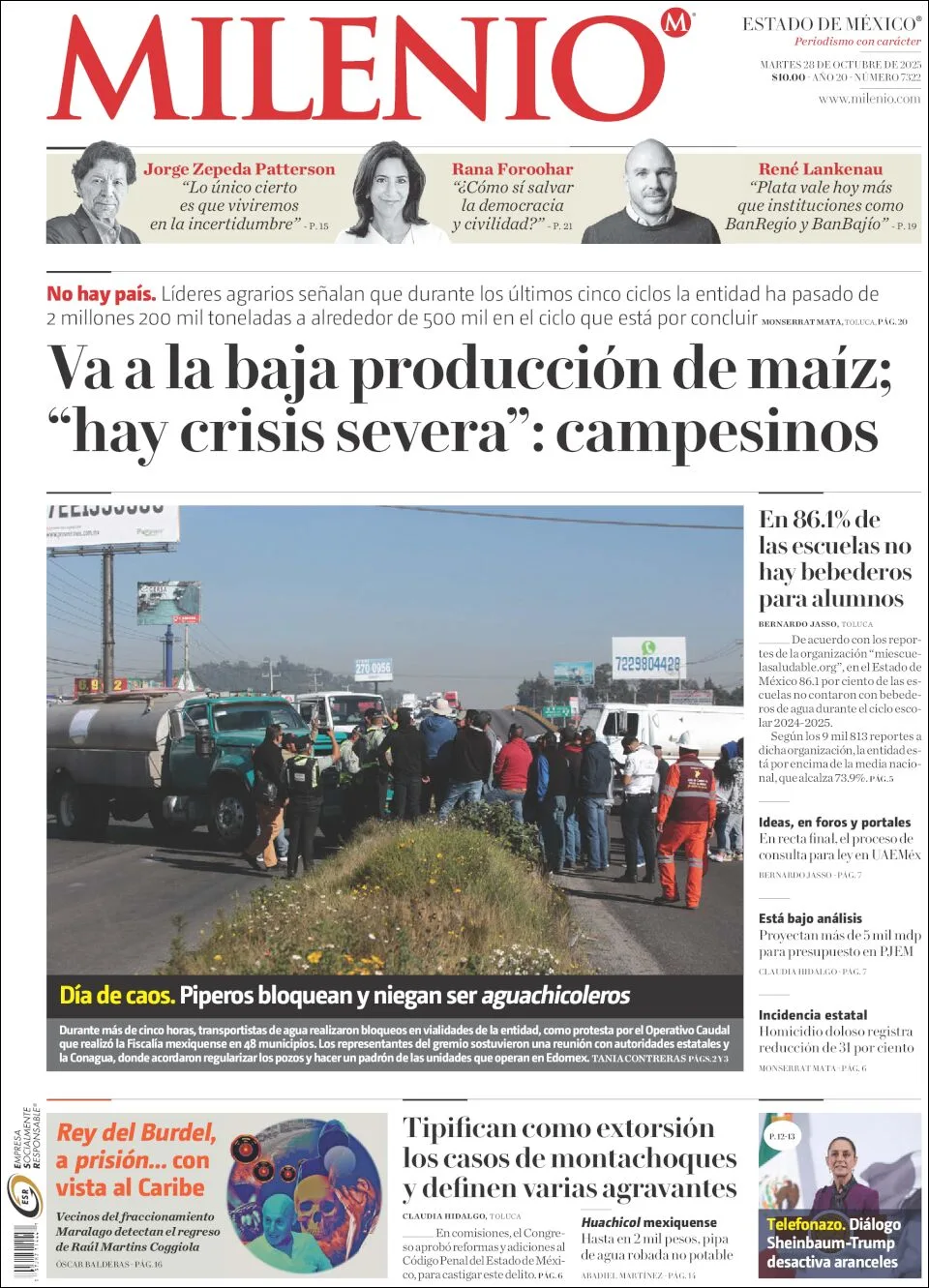 Portada de Milenio Edo de Mexico del martes, 28 de octubre de 2025