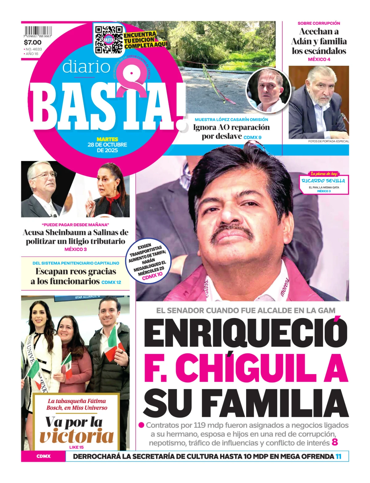 Portada de Basta! (portada) del martes, 28 de octubre de 2025