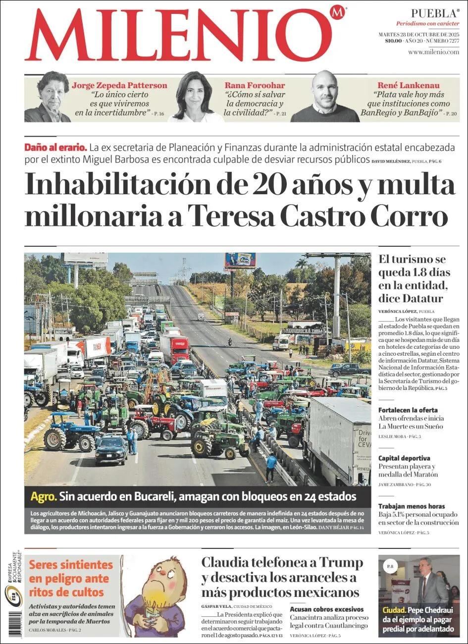Portada de Milenio Puebla del martes, 28 de octubre de 2025