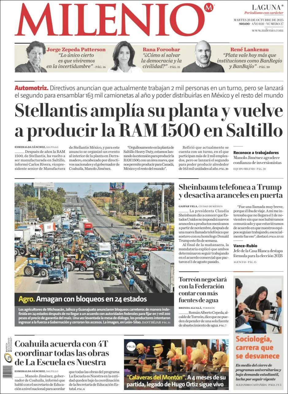 Portada de Milenio Laguna del martes, 28 de octubre de 2025