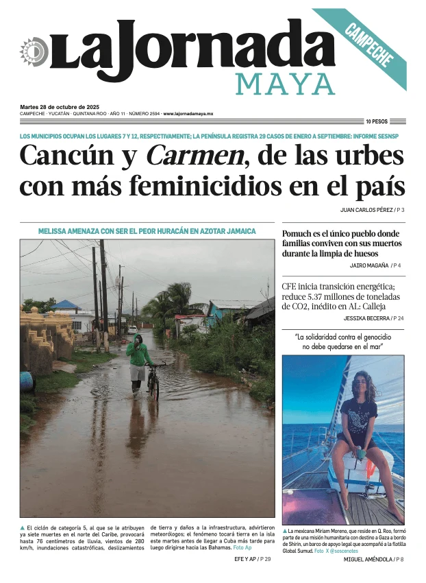 Portada de La Jornada Maya Campeche del martes, 28 de octubre de 2025