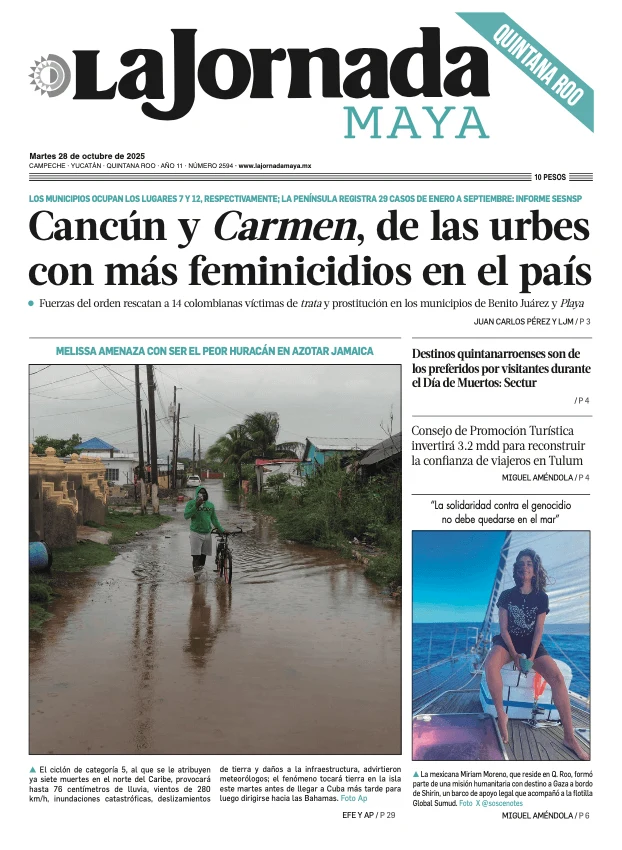 Portada de La Jornada Maya Quintana Roo del martes, 28 de octubre de 2025