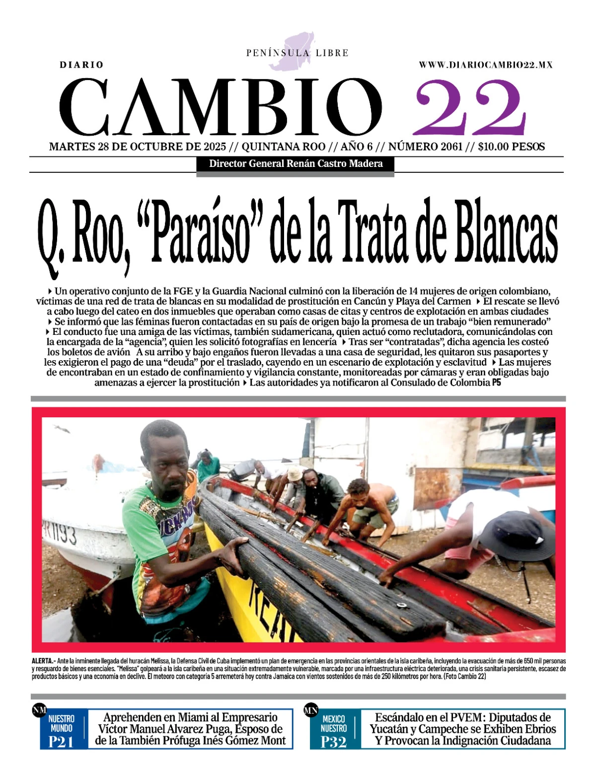 Portada de Diario Cambio 22 (contraportada) del martes, 28 de octubre de 2025