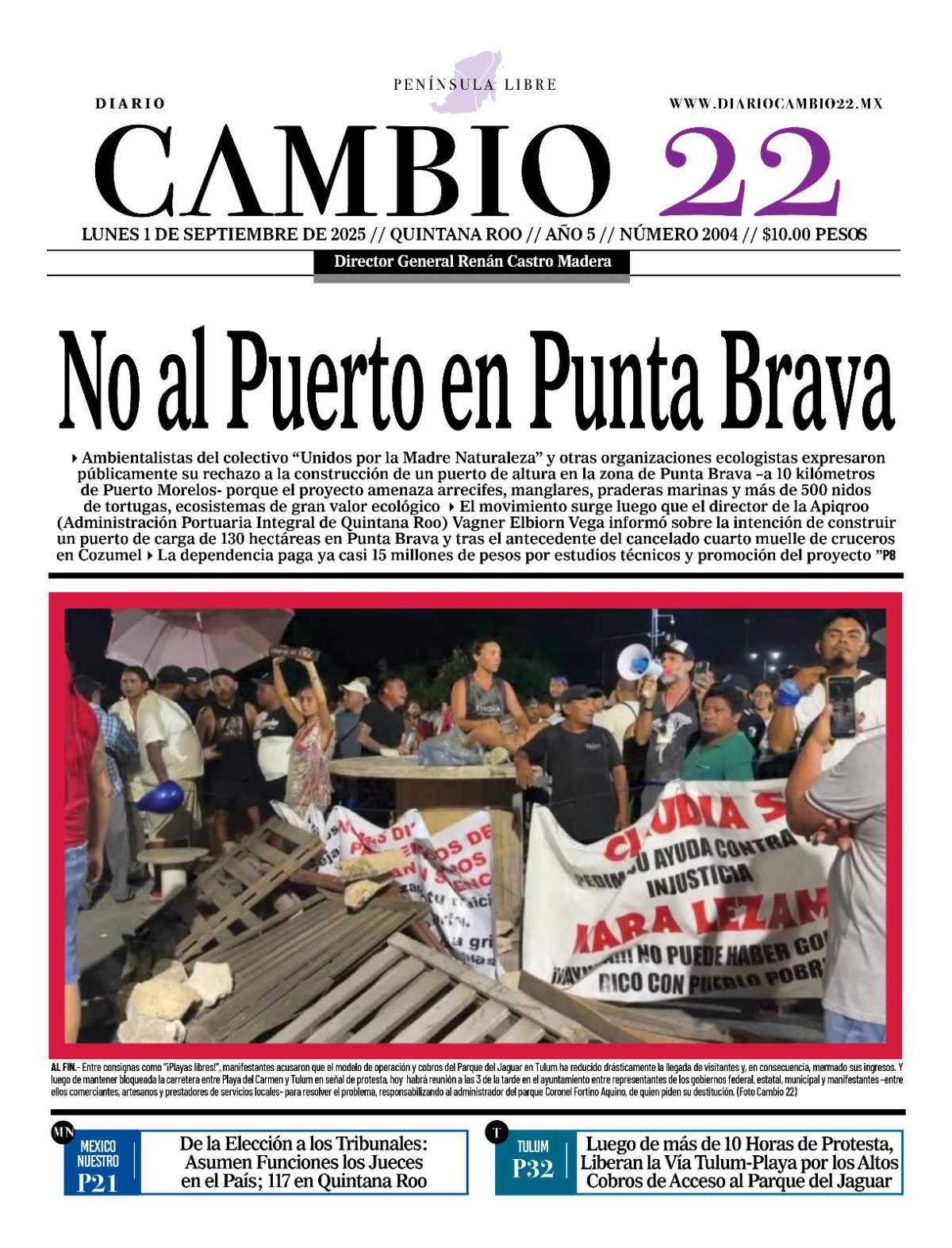 Portada de Diario Cambio 22 (contraportada)