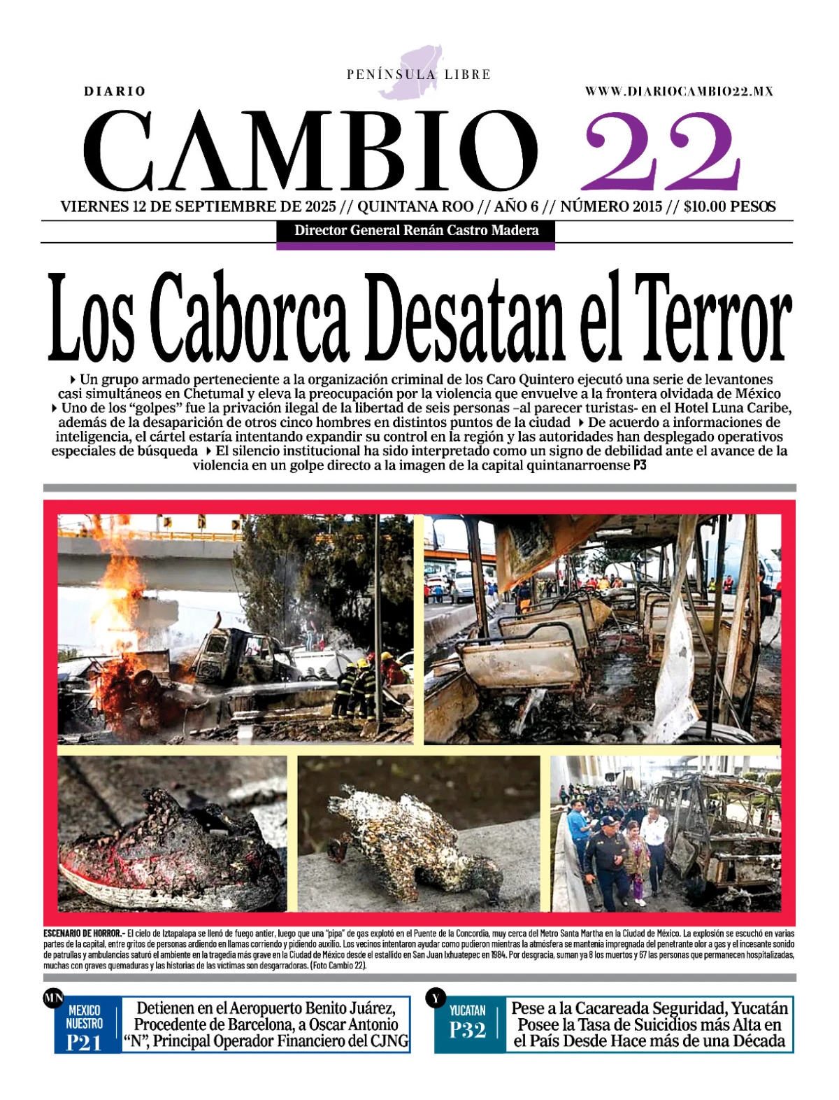 Portada de Diario Cambio 22 (portada) del viernes, 12 de septiembre de 2025
