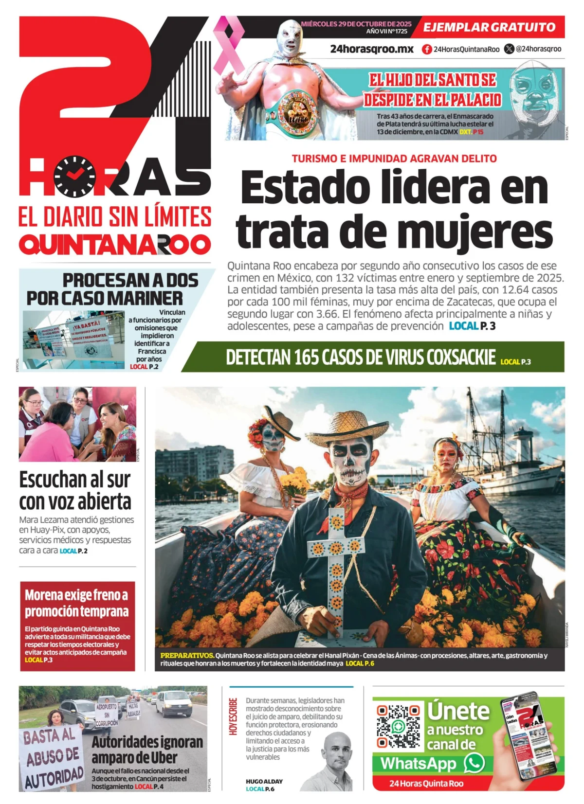Portada de 24 Horas Quintana Roo del miércoles, 29 de octubre de 2025
