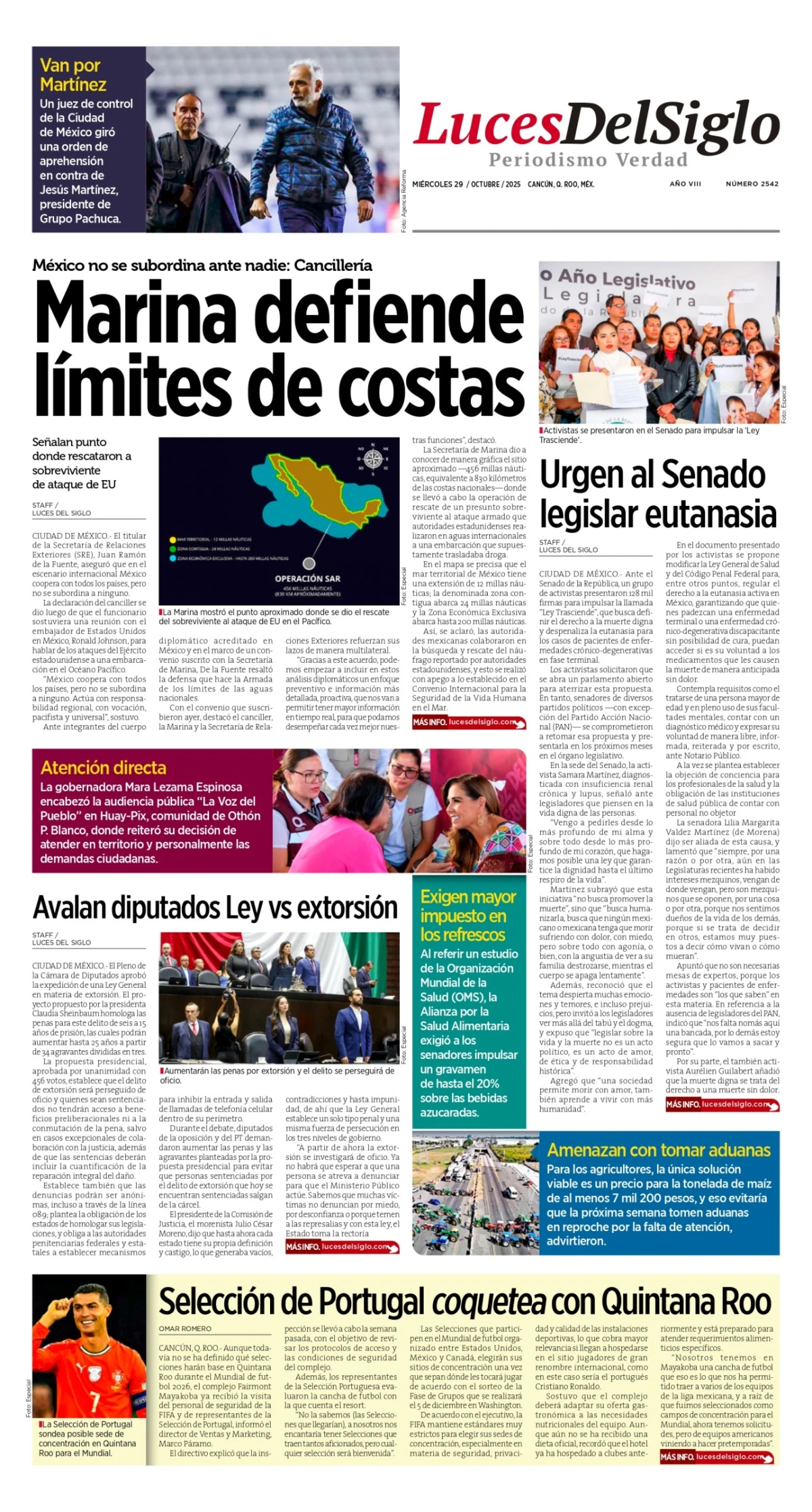 Portada de Luces del Siglo del miércoles, 29 de octubre de 2025