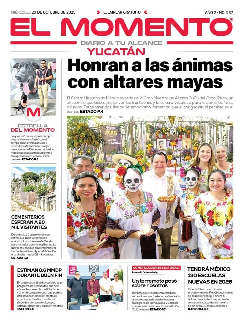 Portada de El Momento Yucatan del miércoles, 29 de octubre de 2025