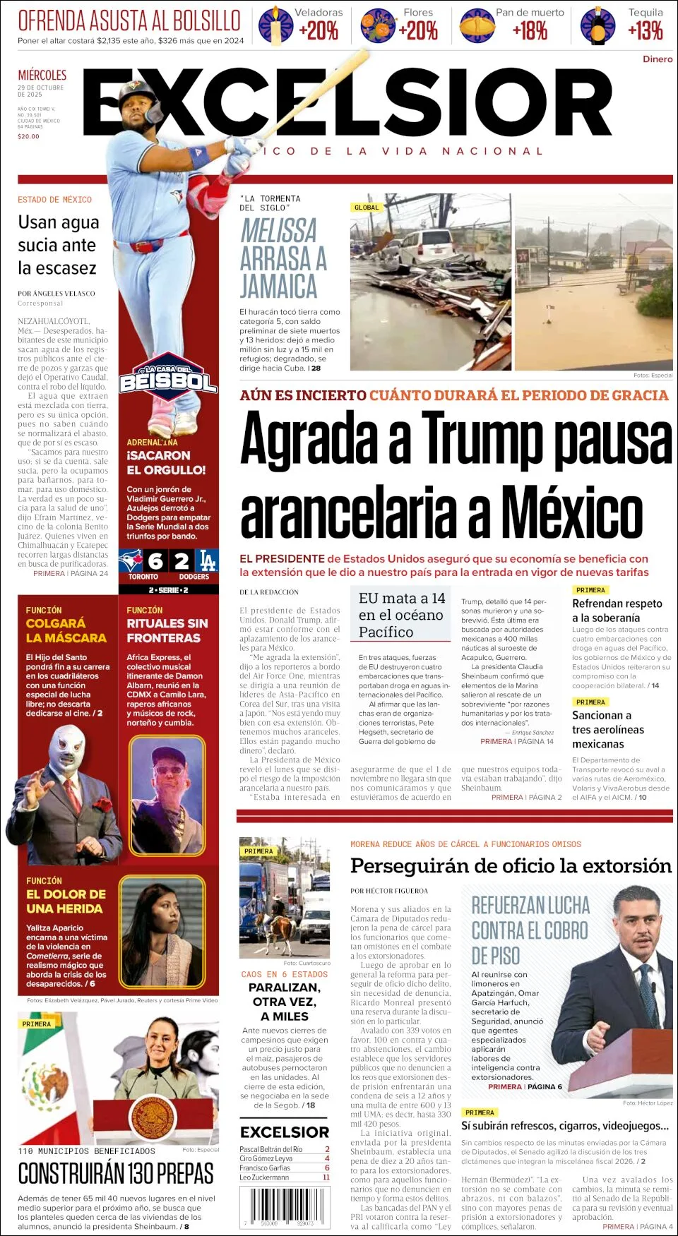 Portada de Excelsior del miércoles, 29 de octubre de 2025