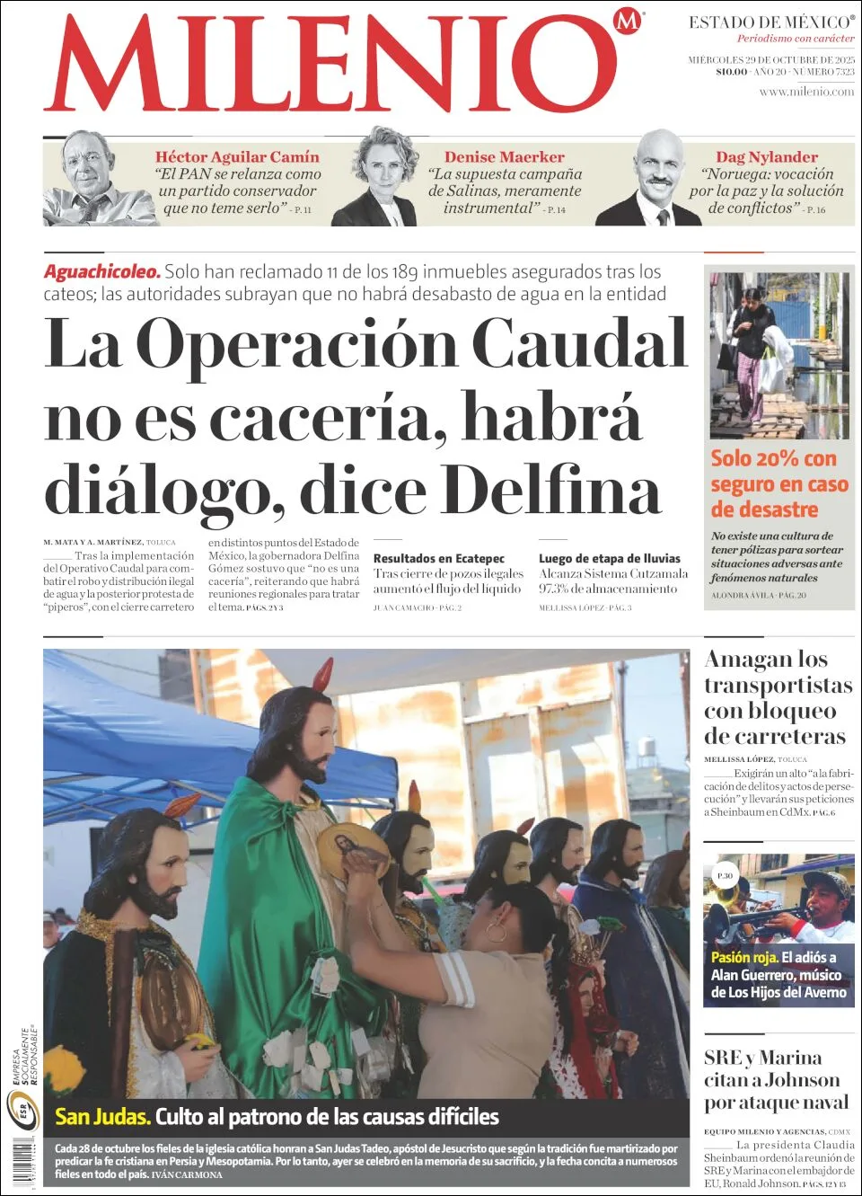 Portada de Milenio Edo de Mexico del miércoles, 29 de octubre de 2025