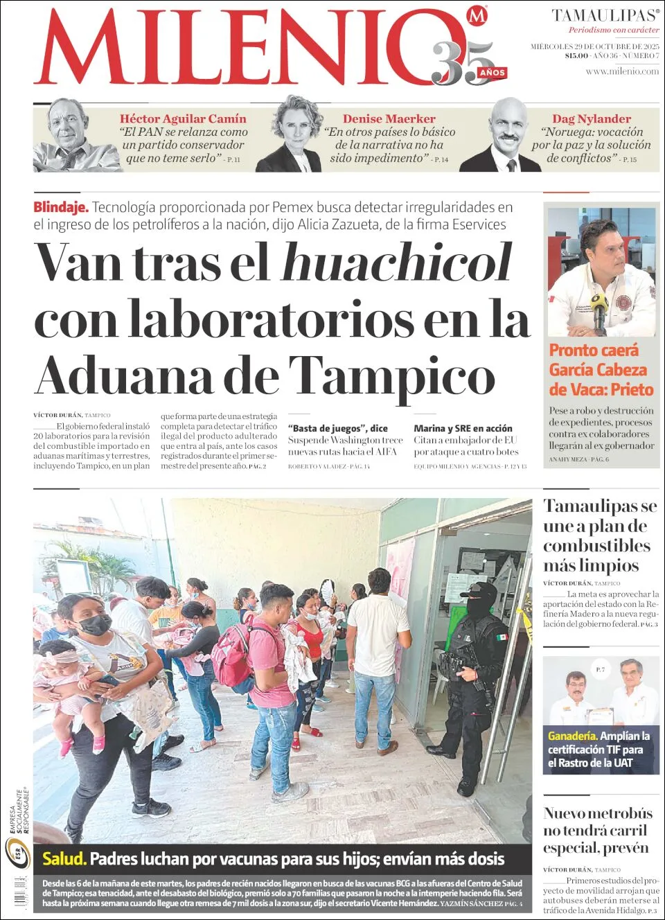 Portada de Milenio Tamaulipas del miércoles, 29 de octubre de 2025