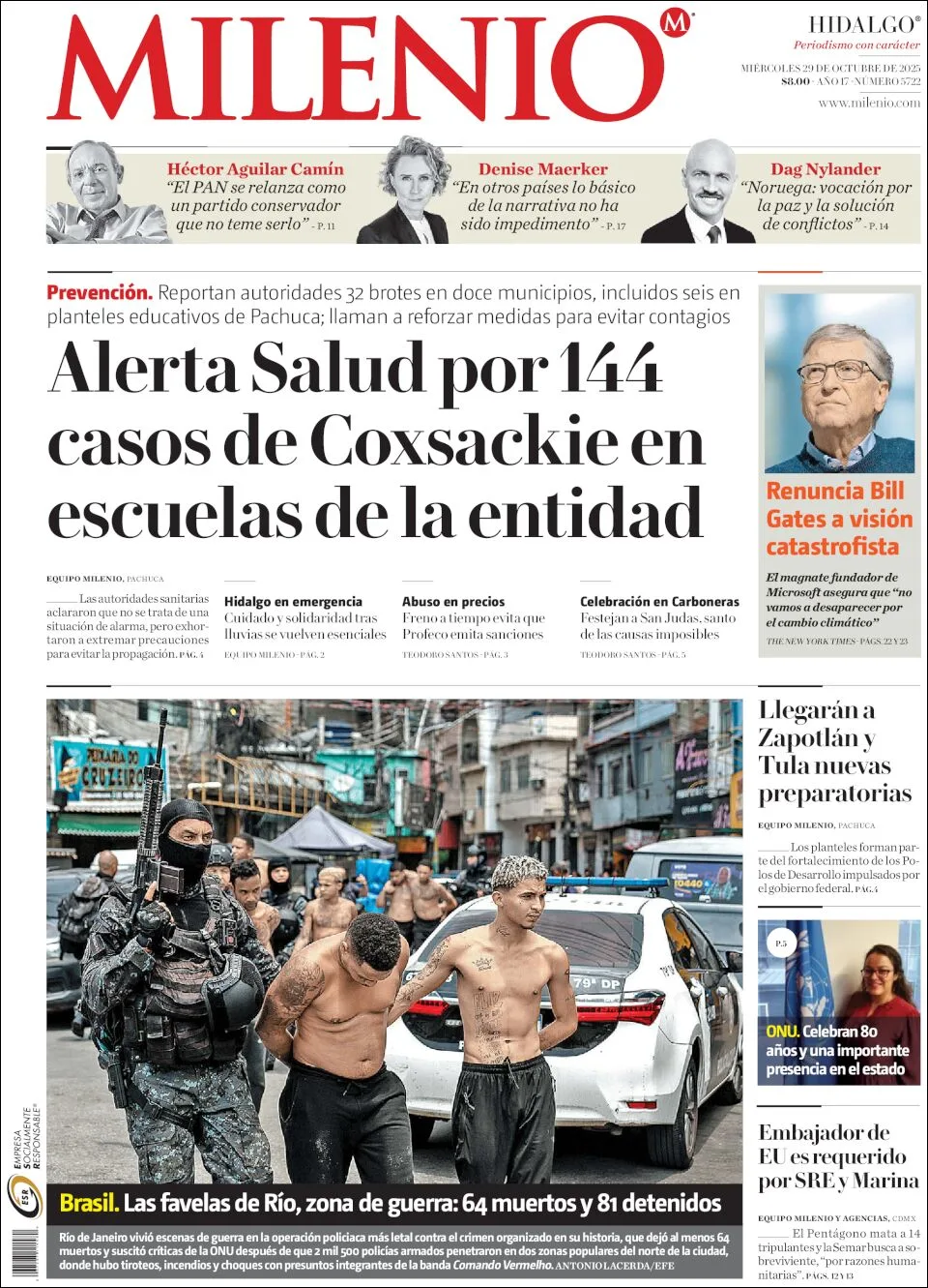 Portada de Milenio Hidalgo del miércoles, 29 de octubre de 2025