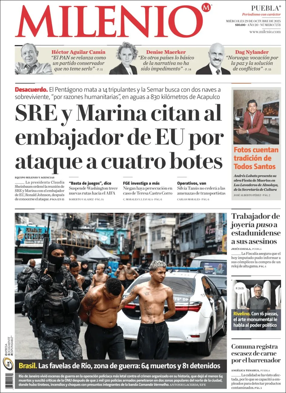 Portada de Milenio Puebla del miércoles, 29 de octubre de 2025