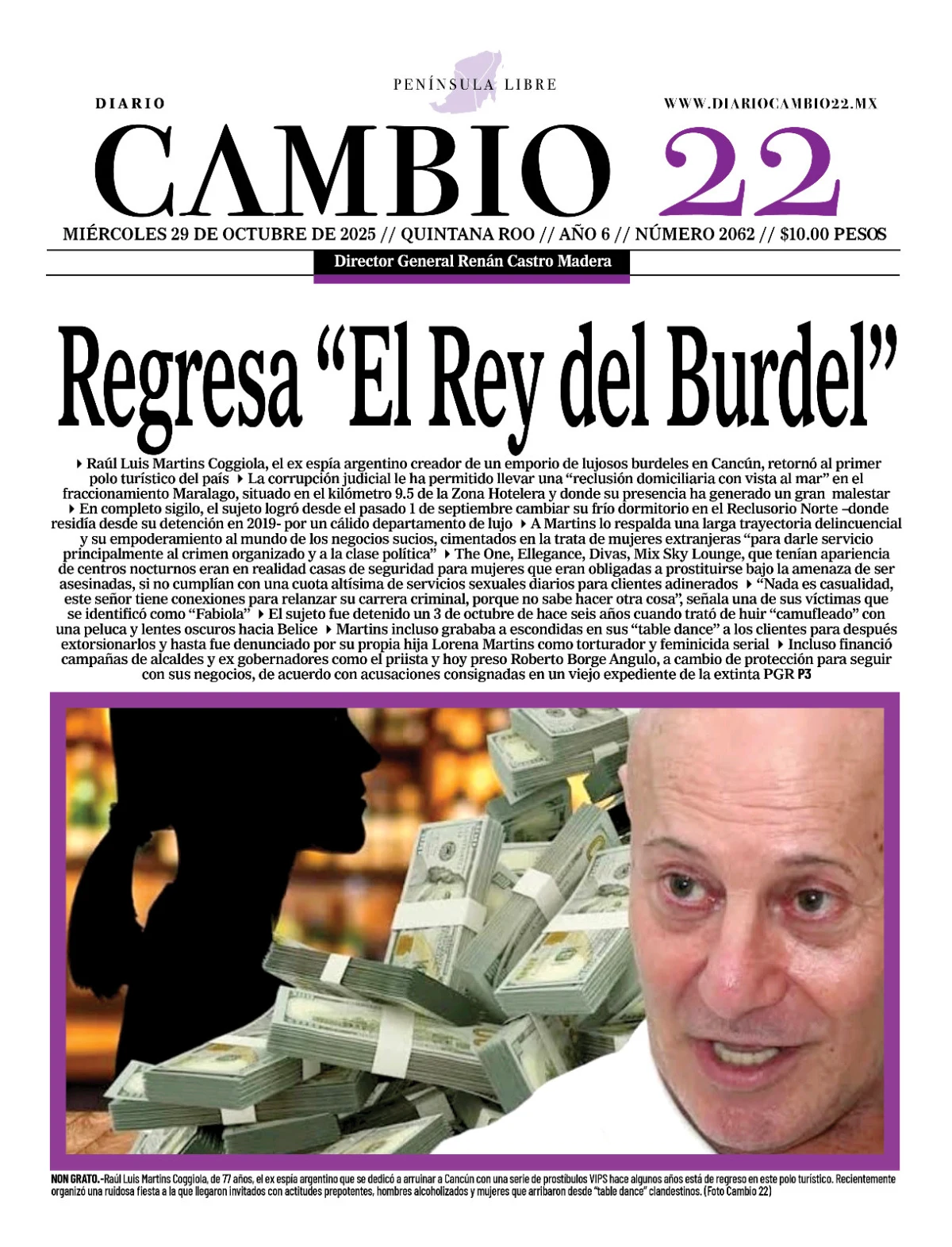 Portada de Diario Cambio 22 (portada) del miércoles, 29 de octubre de 2025