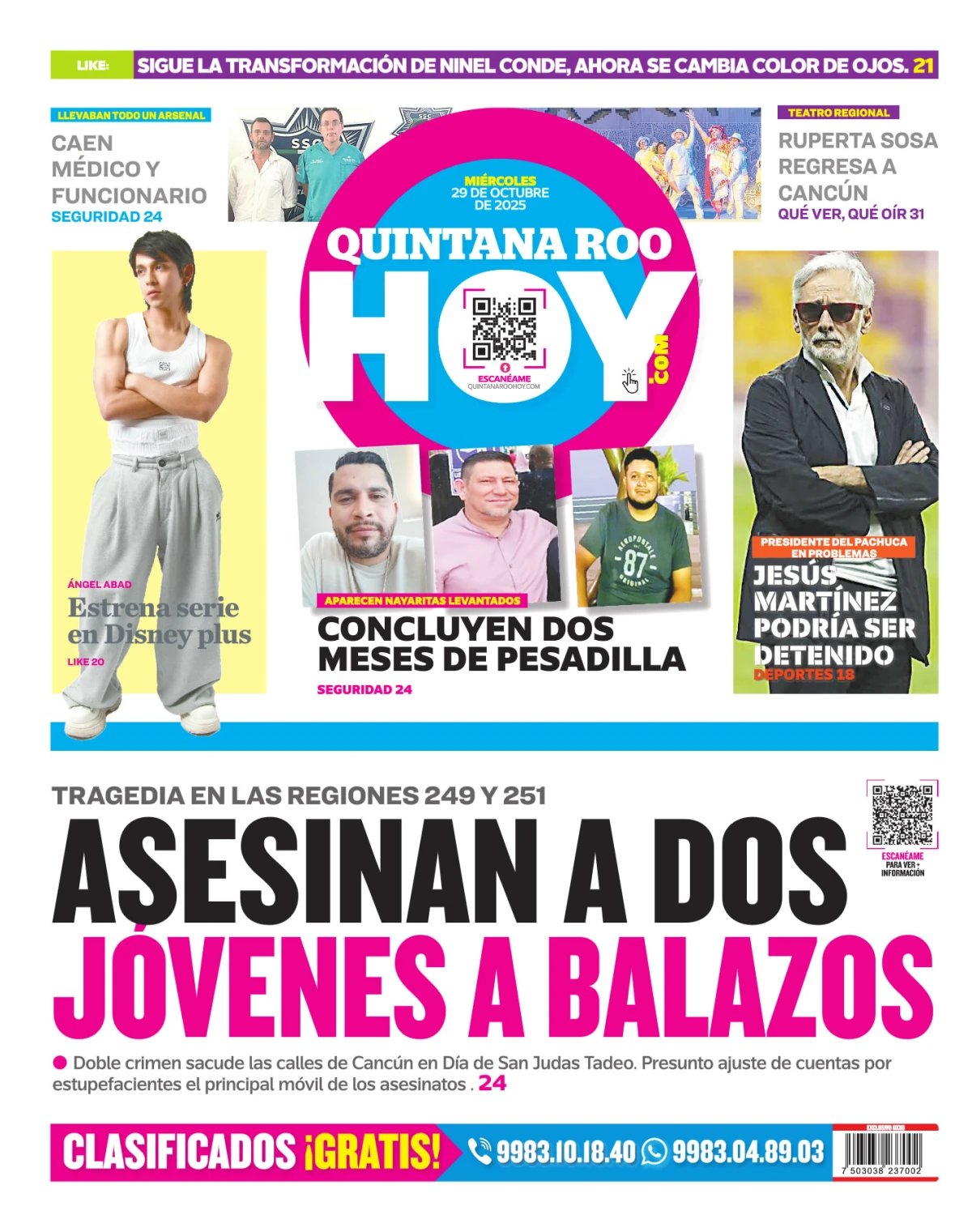 Portada de Quintana Roo Hoy (contraportada) del miércoles, 29 de octubre de 2025