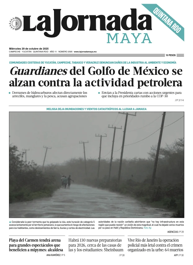 Portada de La Jornada Maya Quintana Roo del miércoles, 29 de octubre de 2025
