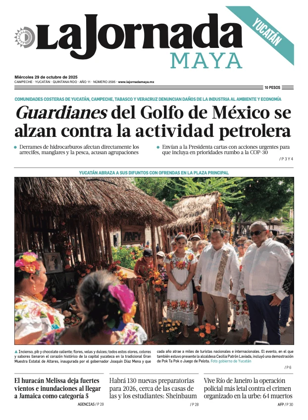 Portada de La Jornada Maya Yucatán del miércoles, 29 de octubre de 2025
