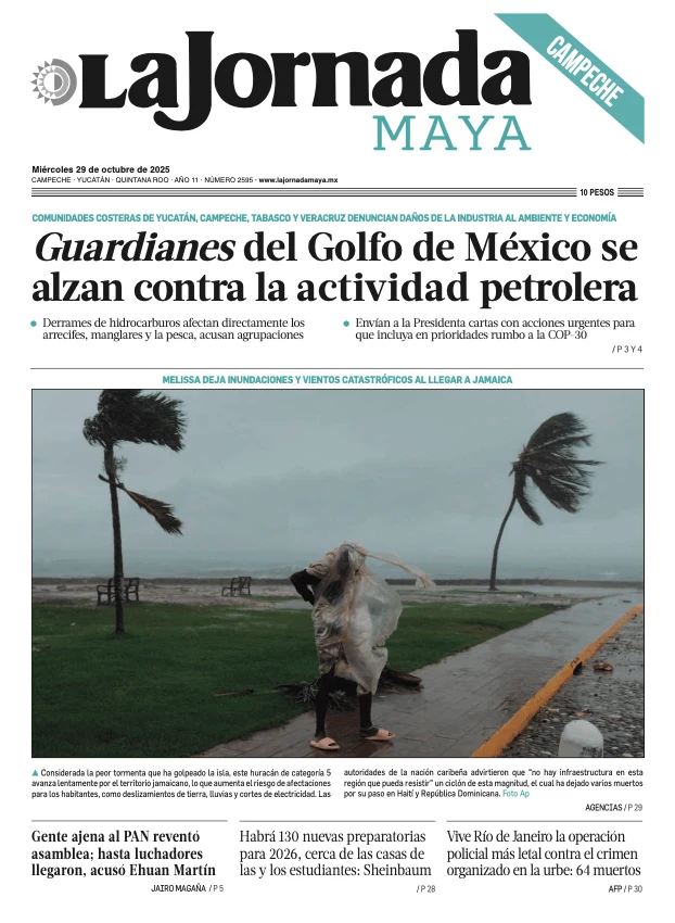 Portada de La Jornada Maya Campeche del miércoles, 29 de octubre de 2025
