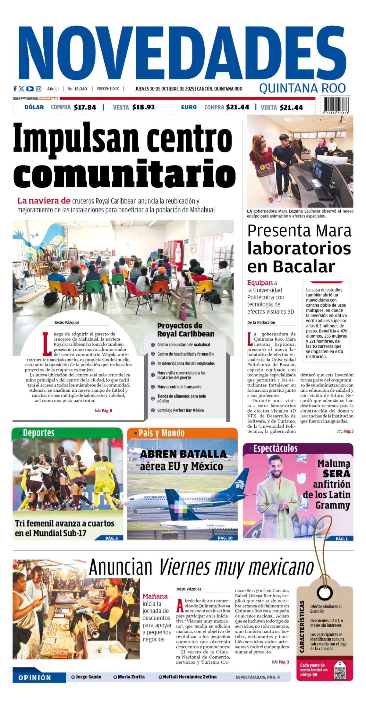 Portada de Novedades Quintana Roo
