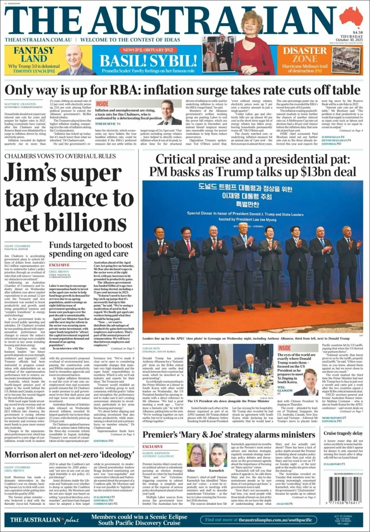 Portada de The Australian del jueves, 30 de octubre de 2025