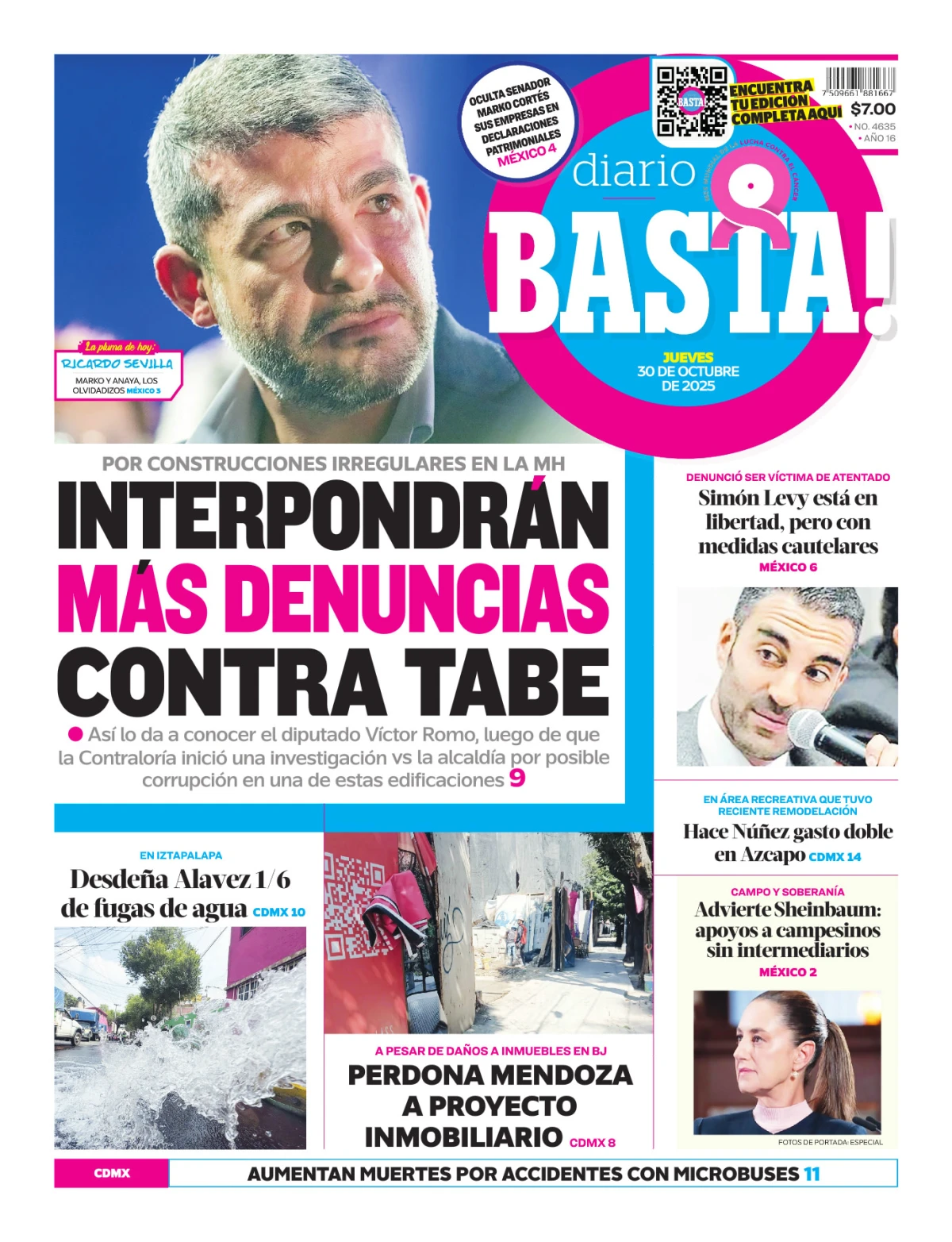 Portada de Basta! (portada) del jueves, 30 de octubre de 2025