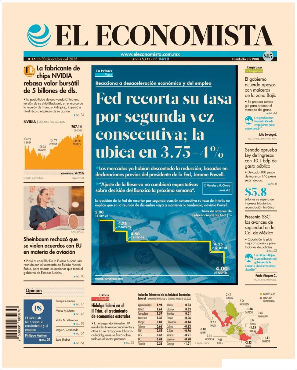 Portada de El Economista del jueves, 30 de octubre de 2025