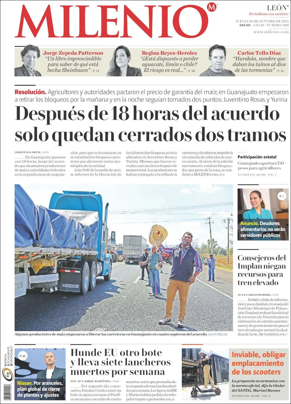 Portada de Milenio Leon del jueves, 30 de octubre de 2025