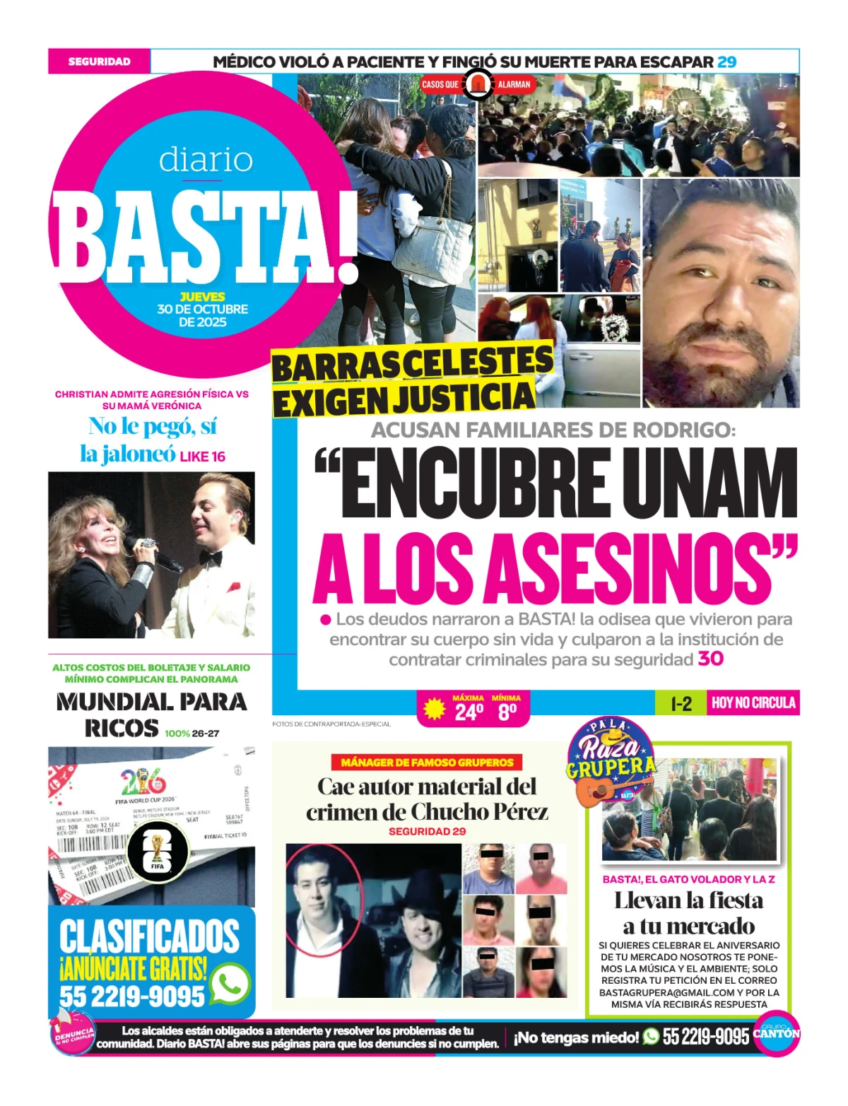 Portada de Basta! (contraportada ) del jueves, 30 de octubre de 2025
