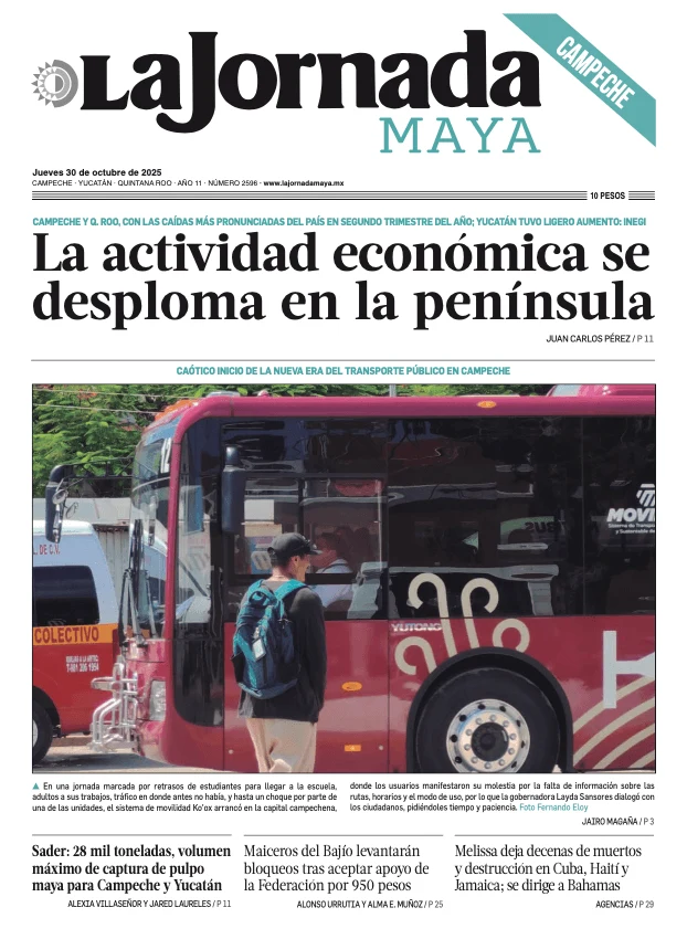 Portada de La Jornada Maya Campeche del jueves, 30 de octubre de 2025