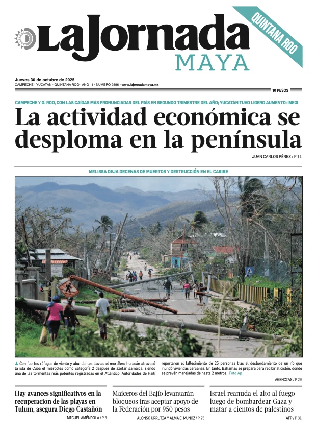 Portada de La Jornada Maya Quintana Roo del jueves, 30 de octubre de 2025