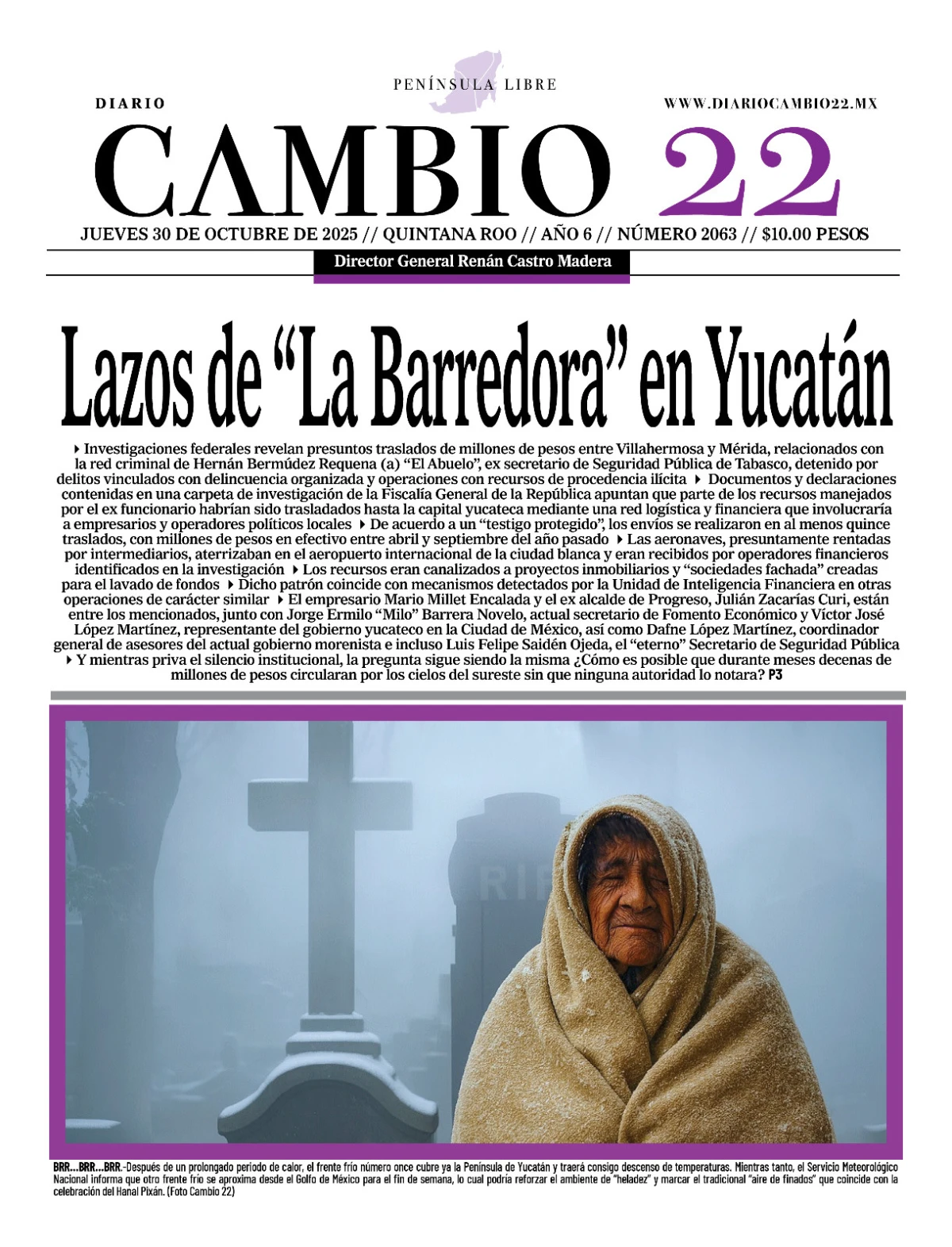 Portada de Diario Cambio 22 (contraportada) del jueves, 30 de octubre de 2025