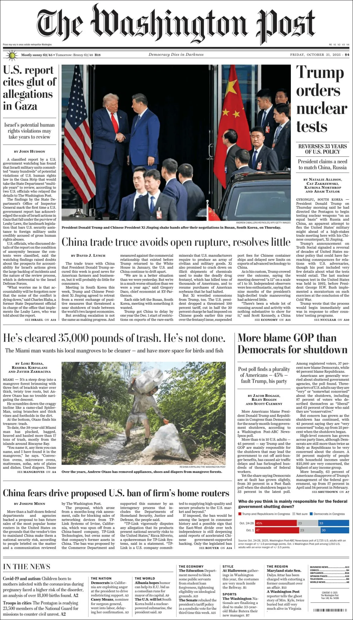 Portada de The Washington Post del viernes, 31 de octubre de 2025