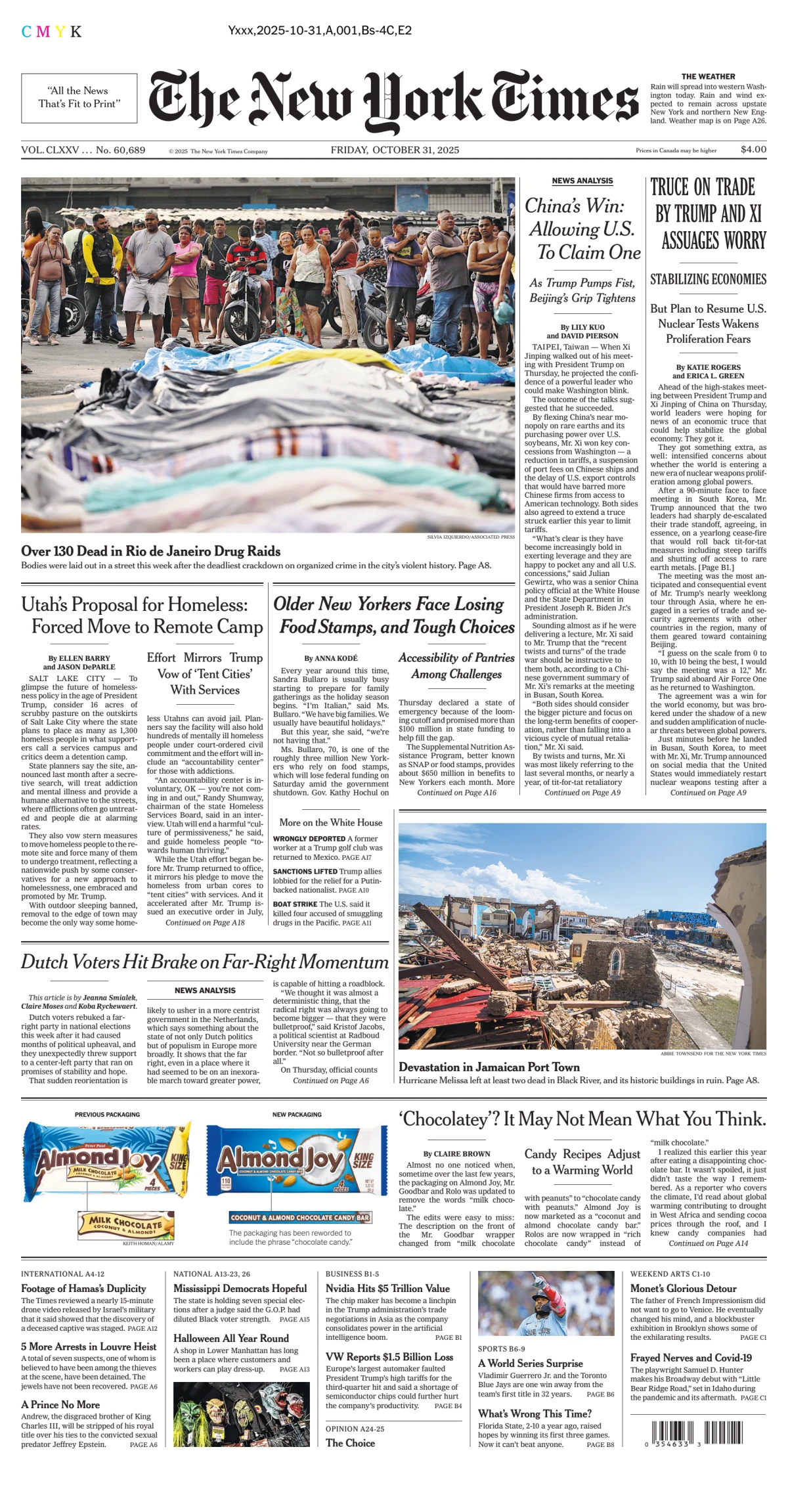 Portada de The New York Times (national) del viernes, 31 de octubre de 2025