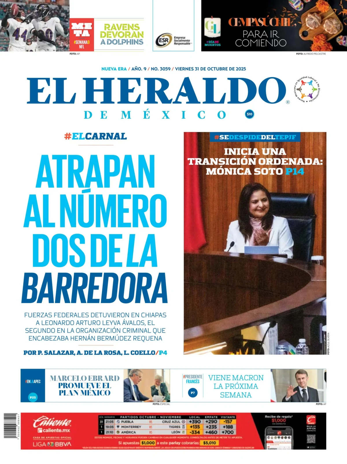 Portada de El Heraldo de Mexico del viernes, 31 de octubre de 2025