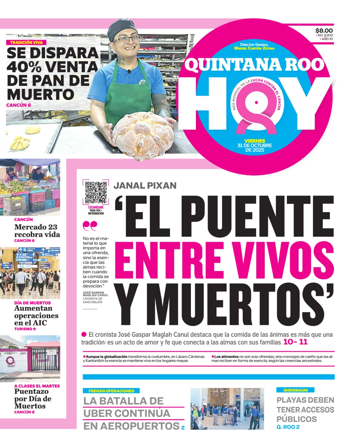 Portada de Quintana Roo Hoy (portada) del viernes, 31 de octubre de 2025