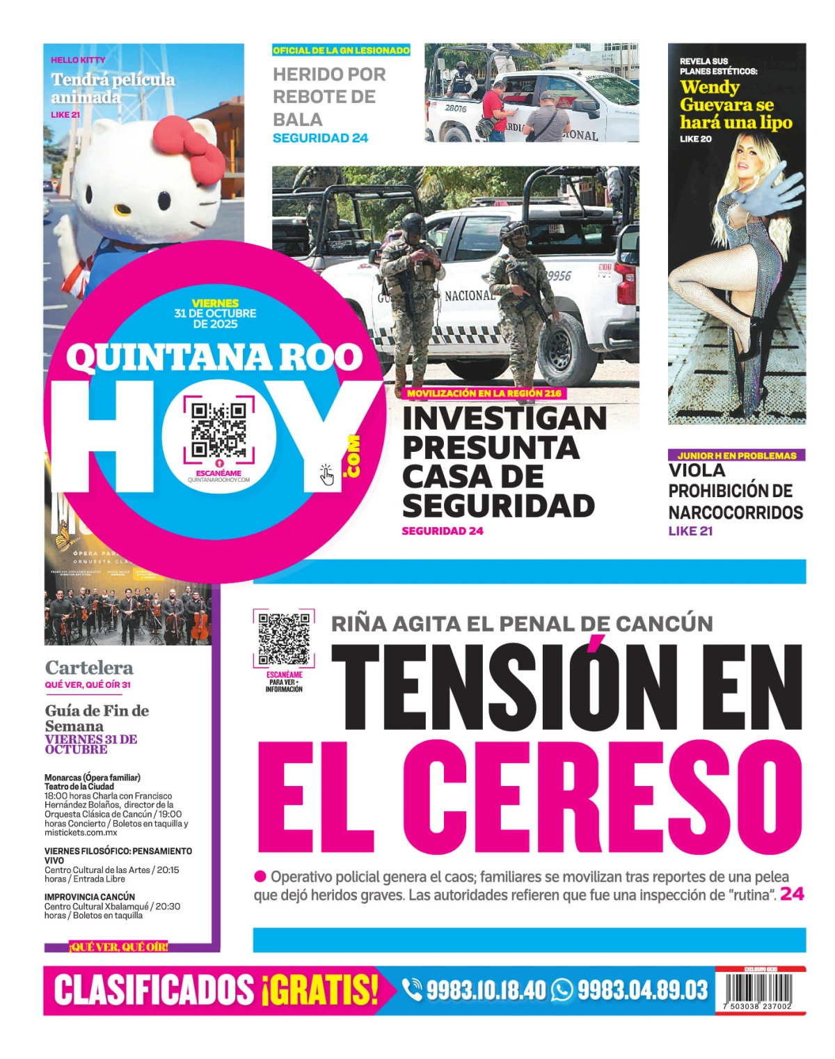 Portada de Quintana Roo Hoy (contraportada) del viernes, 31 de octubre de 2025