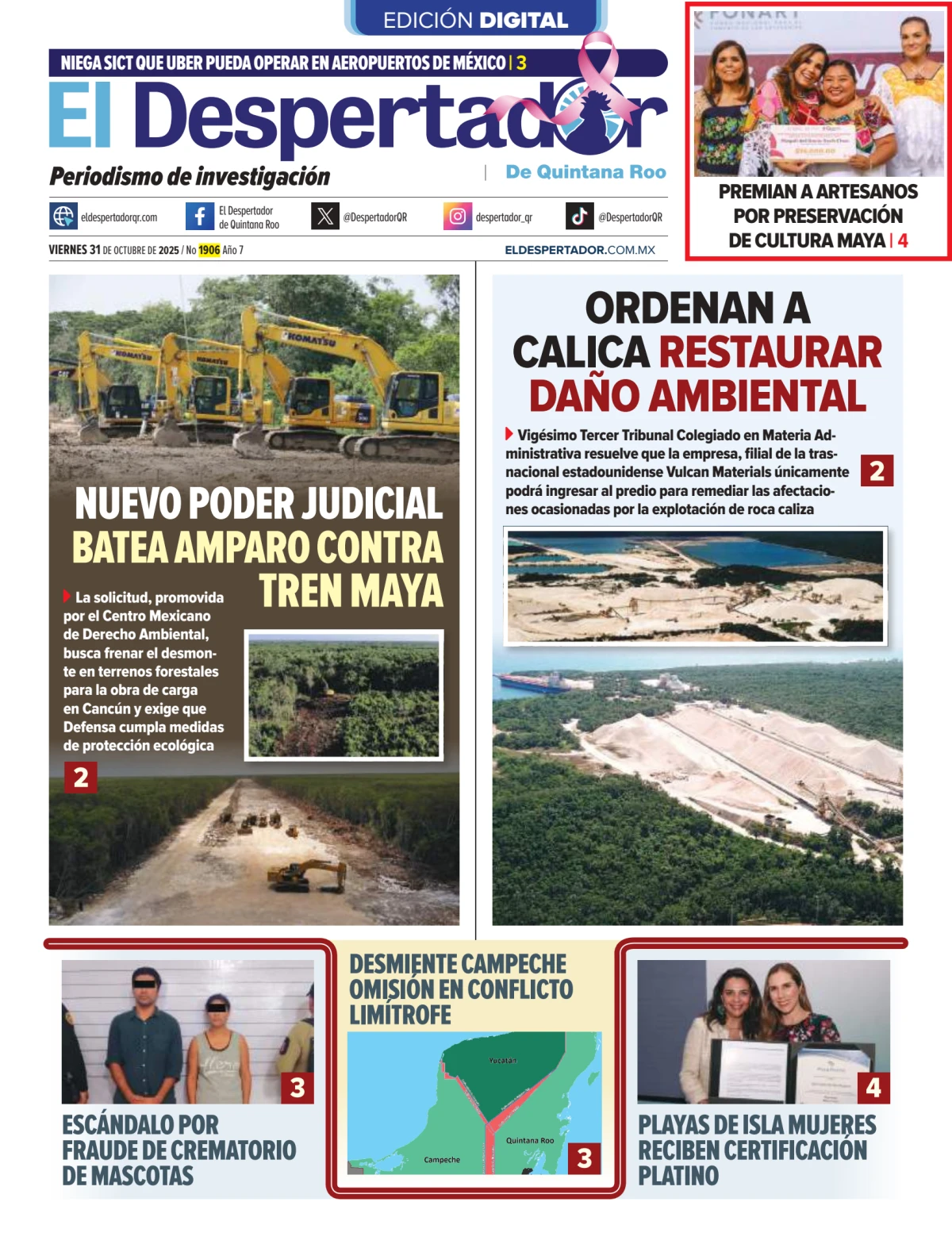 Portada de El Despertador de Quintana Roo del viernes, 31 de octubre de 2025