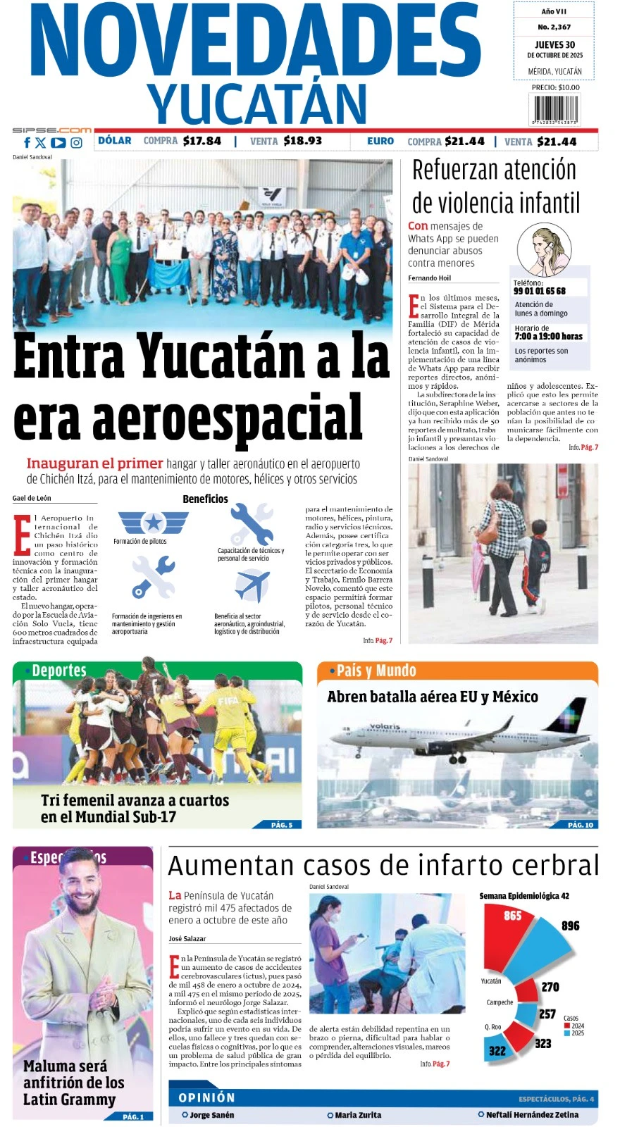 Portada de Novedades Yucatan del jueves, 30 de octubre de 2025