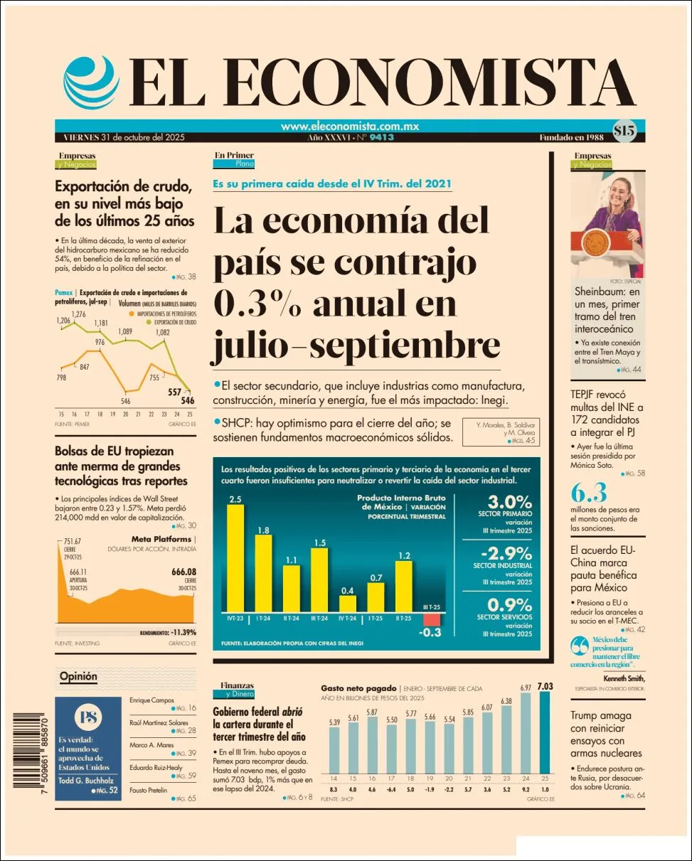 Portada de El Economista del viernes, 31 de octubre de 2025