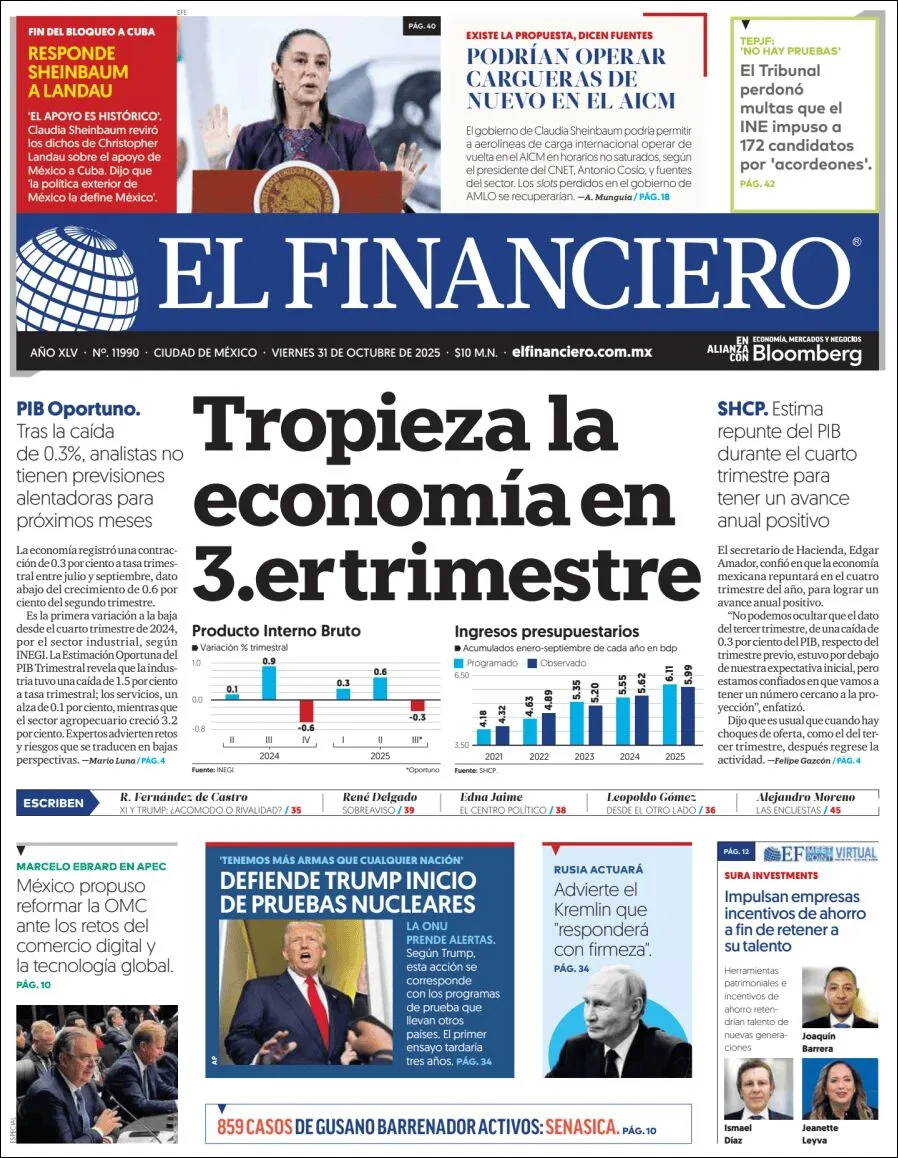 Portada de El Financiero del viernes, 31 de octubre de 2025