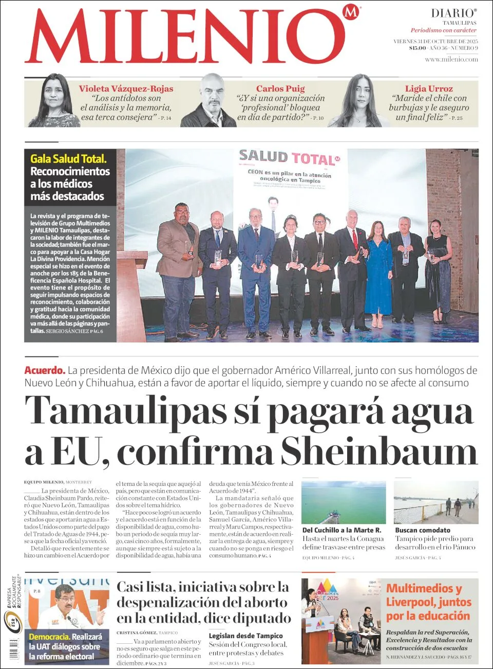 Portada de Milenio Tamaulipas del viernes, 31 de octubre de 2025