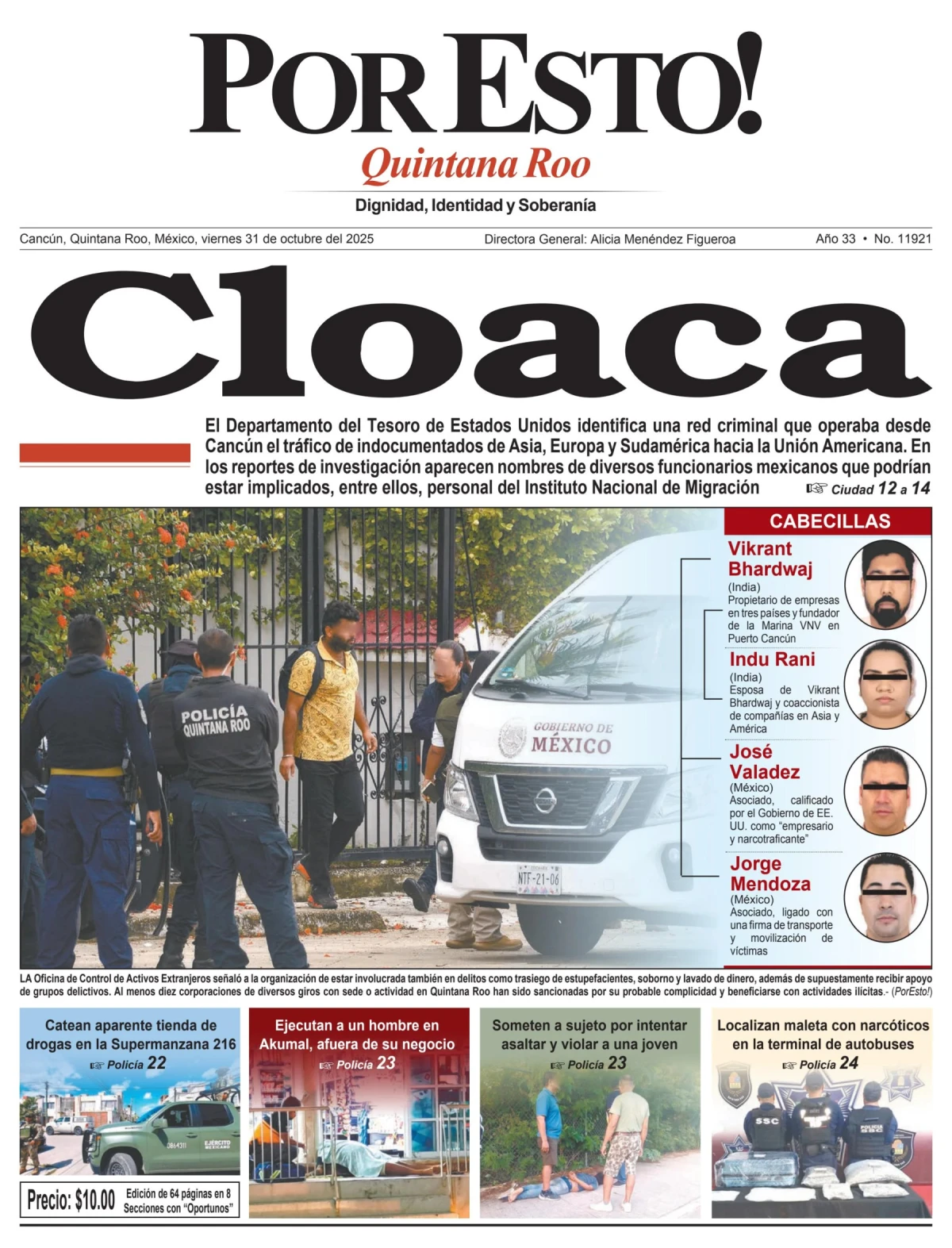 Portada de Por Esto (quintana Roo Cancun) del viernes, 31 de octubre de 2025