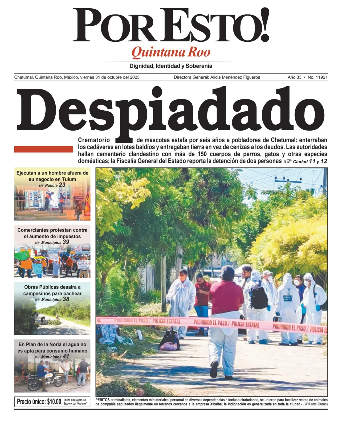 Portada de Por Esto (quintana Roo Chetumal) del viernes, 31 de octubre de 2025
